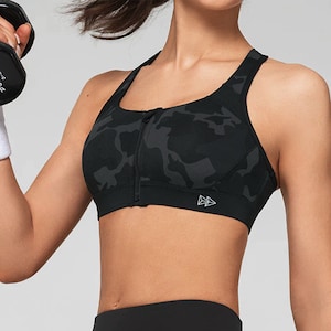 SHEFIT High Impact Adjust Ultimate Sports Bra Black Gold Front Zip