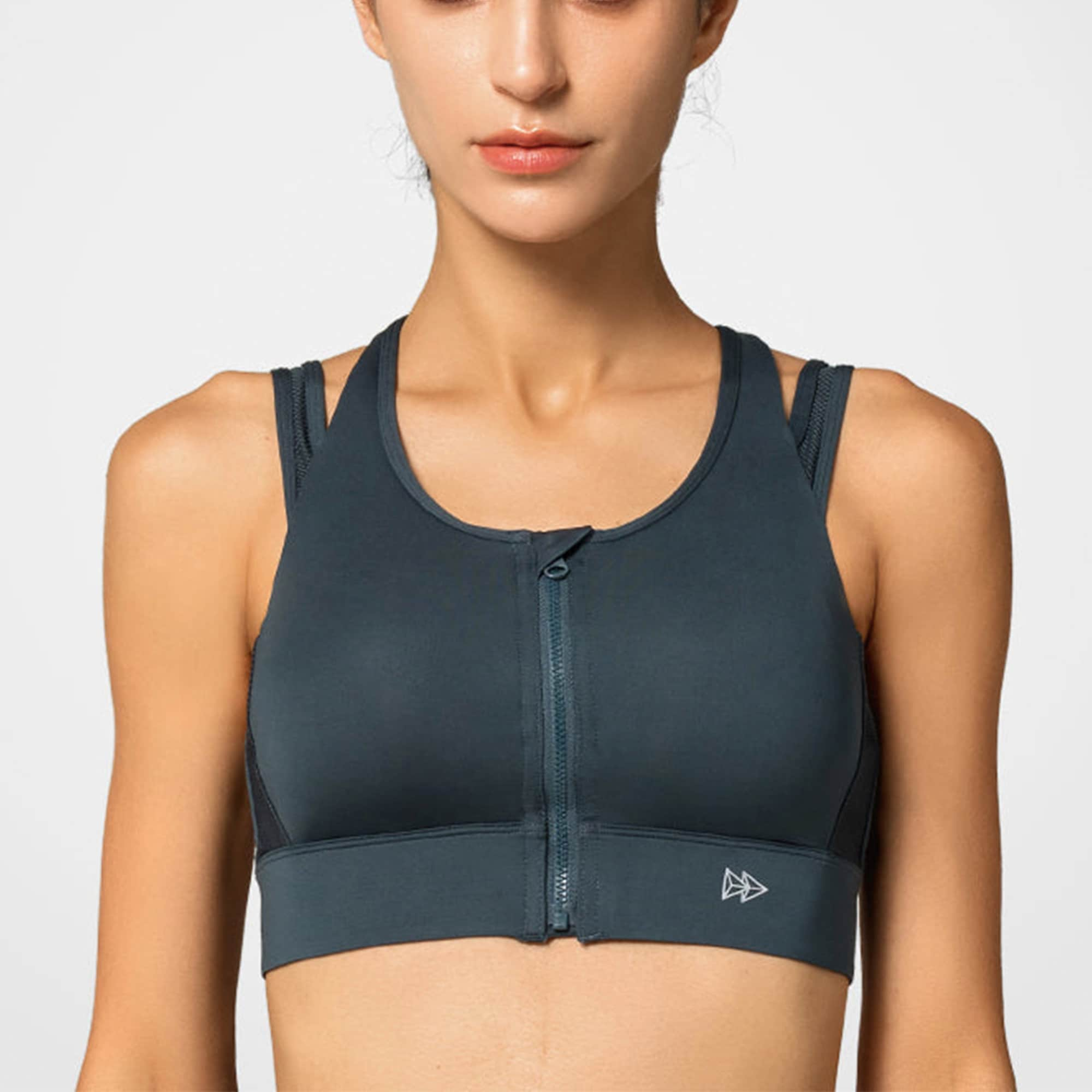 Valmont Colorblock Zip-Front Leisure/Sport Bra (1611B)- Black/Grey