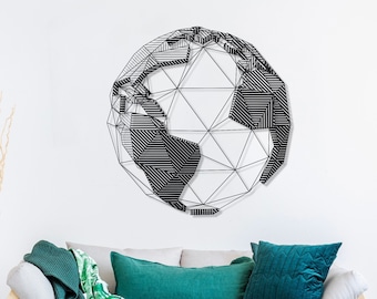 Metal World Map Wall Art, Globe Metal Wall Decor, Interior Decoration, Home Office Living Room Decor, Housewarming Gift, Wall Hanging