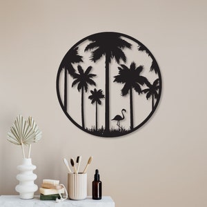 Flamingo Palm Tree Sunset Sign Metal Wall Art, Flamingo Wall Art, Palm Tree Sunset Metal Wall Art, Flamingo Metal Sign, Palm Trees Wall Art
