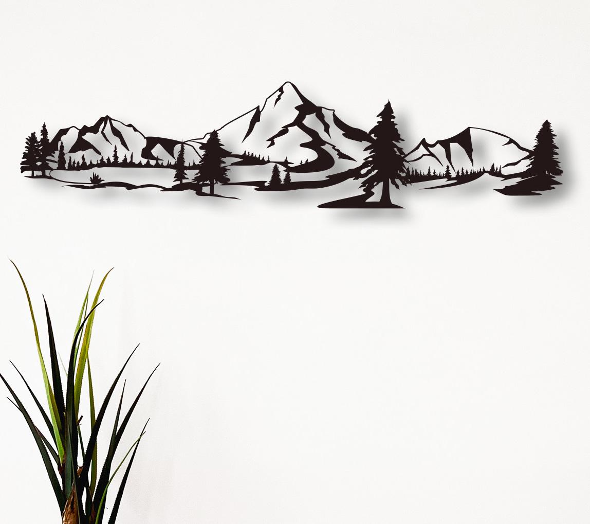 Décoration Murale Métal TIE-DailyNec - Paysage Montagne Forêt - Noire 3D - Salon/chambre