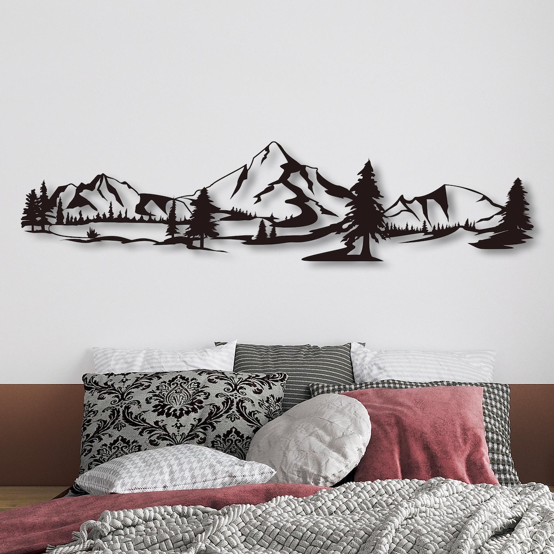 Black Metal Mountain & Forest Wall Art – Pine Trees and Lake Landscape ...