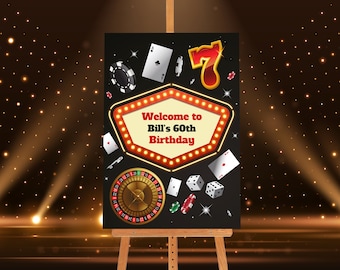 Printed Casino Birthday Welcome Sign: Vegas Theme Party Decor