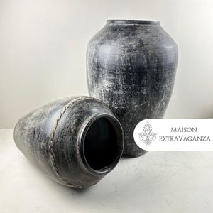 Vintage French Vase - 54 cm Vintage Glazed Pottery, Black Rustic Hues, Unique Home Decor, Perfect Gift, Artisan Made, French Style Decor