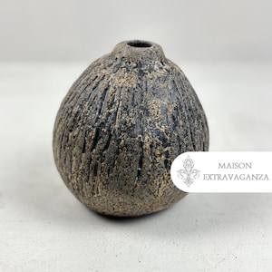 Vintage Stoneware Vessel: Rustic Textured Clay Pot, Narrow Neck