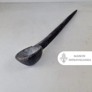 Antique Handcarved Wooden Ladle - 61cm Indian Vintage Decor, Unique Rustic Spoon with Patina, Artisan Craftsmanship, One-of-a-Kind Piece