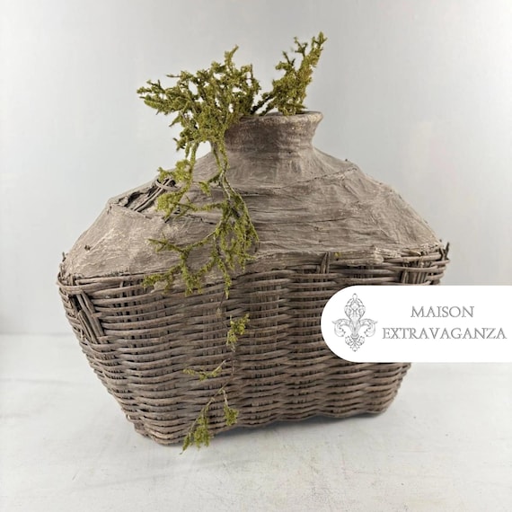 アンティーク中国製籐粘土バスケット：XXLヴィンテージ山西収納ボトル