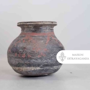 Vintage Stoneware Clay Pot: Rustic Primitive Vessel