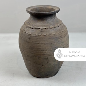 Rustic Vintage Stone Pot: Handmade Stoneware Vessel, Organic Vase