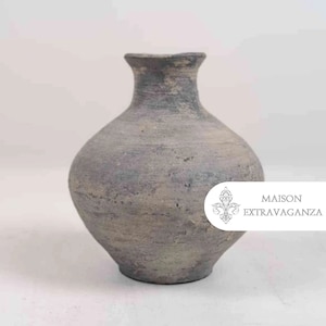 Vintage Stoneware Clay Pot: Rustic Narrow Neck Vessel