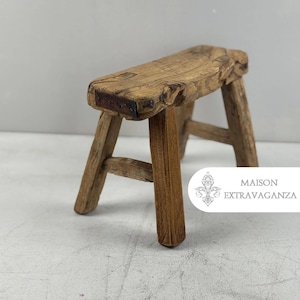Authentic Antique Chinese Milking Stool  Handmade Elmwood, 26x18x16cm Unique Historical Décor Piece Perfect for Collectors