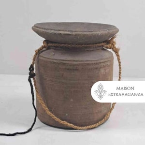 Antique Himachal Wooden Pot with Lid: Rustic Vase, Wabi-Sabi Decor