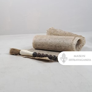 Vintage Chinese Calligraphy Brush Handcrafted Bone, Wood & Semi-Precious Stones 25cm Unique Decor Piece for Collectors or Decor Enthusiasts