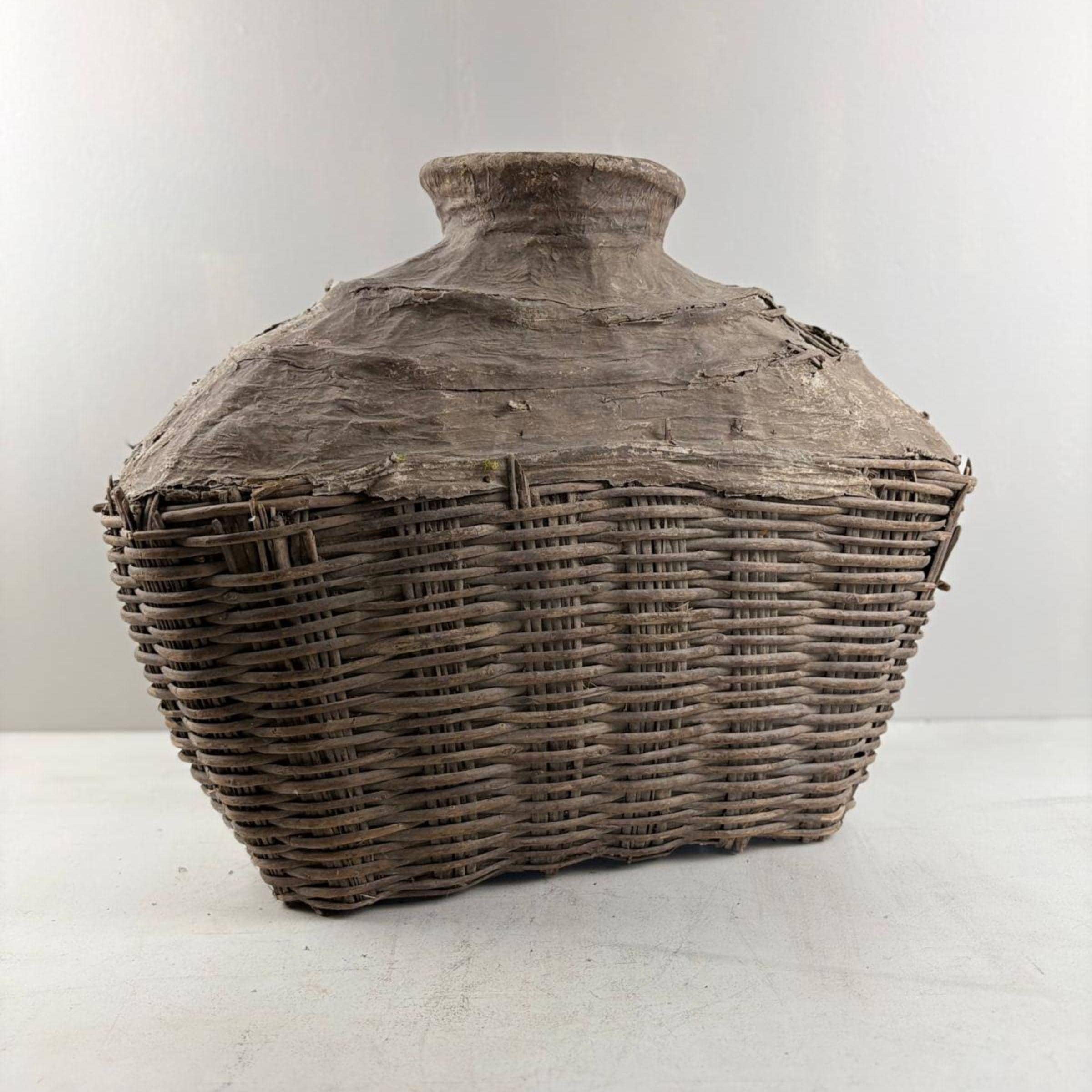 アンティーク中国製籐粘土バスケット：XXLヴィンテージ山西収納ボトル