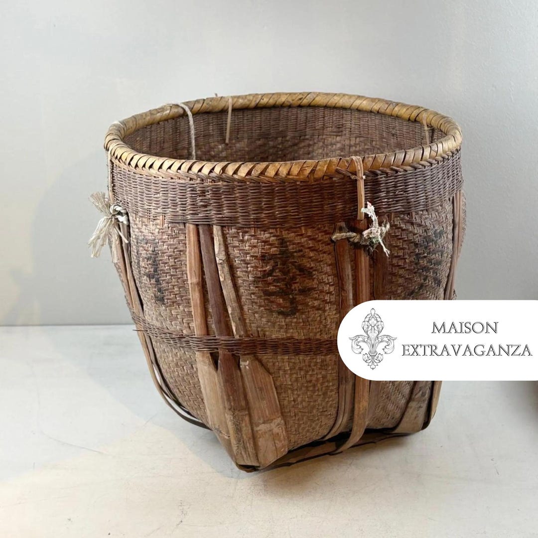 XXL Antique Chinese Reed Grass Basket: Handwoven Farmhouse Decor - Etsy