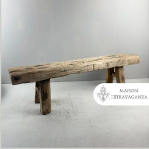 Rare Antique Chinese School Bench - Handcrafted Elmwood, 80-100 Years Old, 77cm Wide, 22cm High, 17cm Deep Perfect for Interior Design.