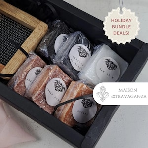 Bernstein Würfel Geschenk Set. 6x Marokkanische Duftwürfel + Reibe in Geschenkbox. Natürliche Bernsteinharzblöcke - Raumduft, Bio 100% Tierversuchsfrei