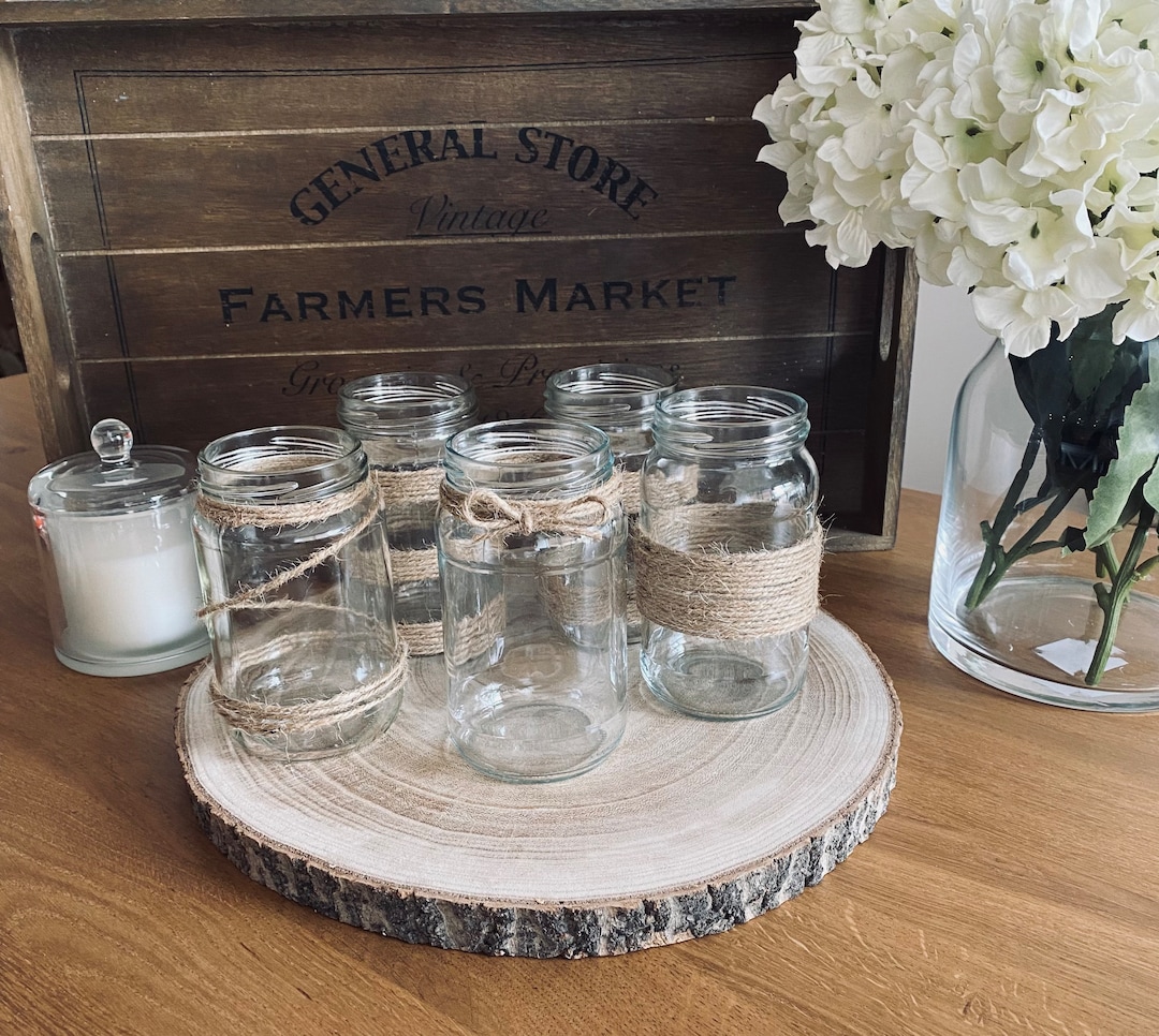 Jar With Rope Table 10 Glass Jars With Jute Twine String Table Decoration or Centrepiece ...