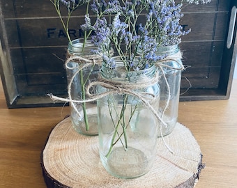 Wedding/baby shower centrepiece jar with jute twine string for rustic elegant simple table centrepiece - five designs