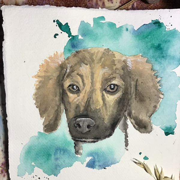 Handgemaltes Hundeportrait / Ganzkörperbild in Aquarell, nach Fotovorlage Hund malen lassen