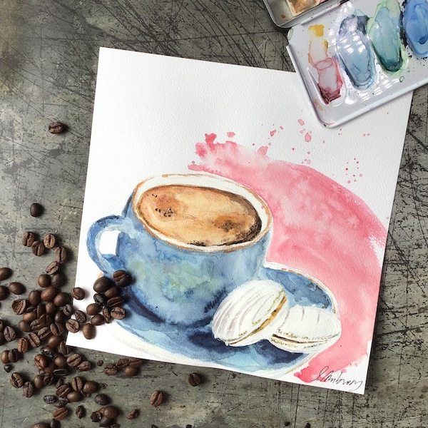 Aquarellbild "Kaffee mit Baissé", Original handgemalt