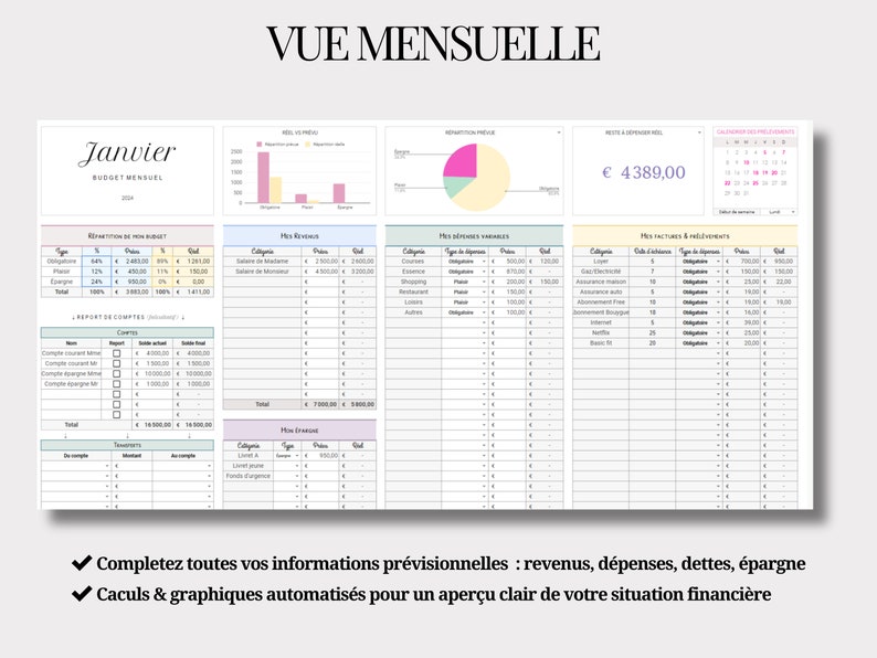 BUDGET PLANNER DIGITAL Finances Personnelles & Couple Suivi automatisé des Dépenses, Épargne, Investissements, Dettes image 2