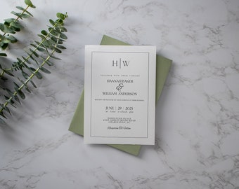 Invitación de boda con monograma minimalista: Plantilla elegante (Descarga digital, tarjetas de 5x7 y 3,5x5)