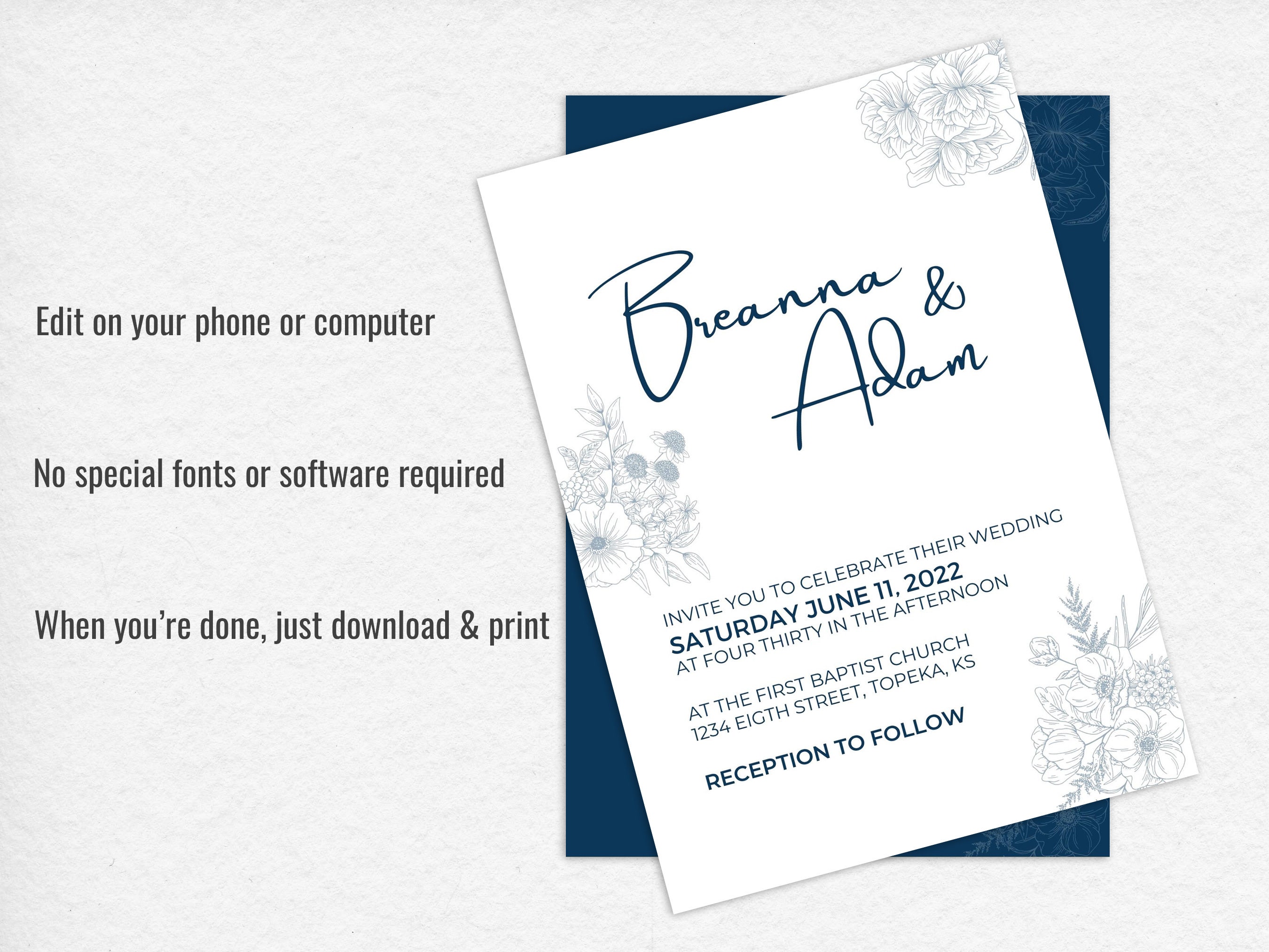 Navy Blue Wedding Invitation Template Bundle Boho Wedding - Etsy
