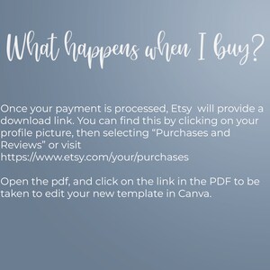 May include: Text on a blue background explaining how to access a downloadable file after purchasing a product on Etsy. The text includes the URL https://www.etsy.com/your/purchases.