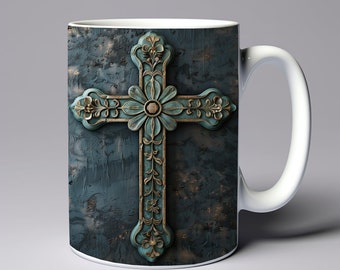 3D Christian Religious Cross Mug Wrap 11oz 15oz Mug Template Mug Sublimation Design Religious Cross Mug Template Instant Digital DownloadPNG