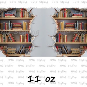 3D Bookshelf Hole In Wall Mug Wrap 11oz 15oz Mug Template Mug Sublimation Book Lover Design Mug Wrap Template Instant Digital Download PNG