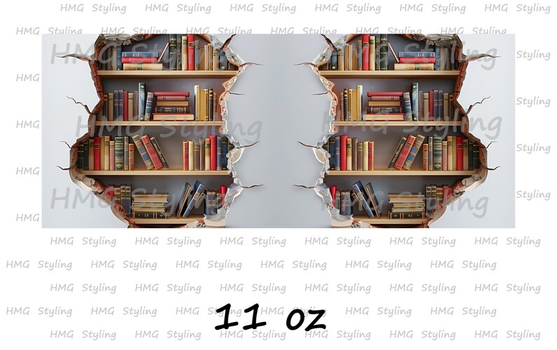 3D Bookshelf Hole In Wall Mug Wrap 11oz 15oz Mug Template Mug Sublimation Book Lover Design Mug Wrap Template Instant Digital Download PNG