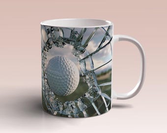 Plantilla para envolver tazas de 11 oz y 15 oz con agujero en una pelota de golf en un vaso roto Diseño de sublimación de tazas Plantilla para envolver tazas Descarga digital instantánea PNG