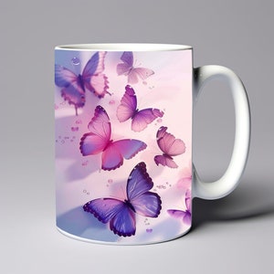 Pink Purple Butterflies Mug Wrap 11oz 15oz Mug Template Mug Sublimation Design Colorful Butterfly Mug Template Instant Digital Download PNG
