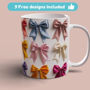 Colorful Tied Ribbons Mug Wrap 11oz 15oz Mug Template Mug Sublimation Design Colorful Ribbons Mug Wrap Template Instant Digital Download PNG