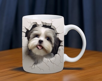 3D Shih Tzu Mug Wrap, 11oz&15oz Mug Template, Shih Tzu Mug Sublimation Design, Baby Dog Mug Wrap Template, Instant Digital DownloadPNG0139