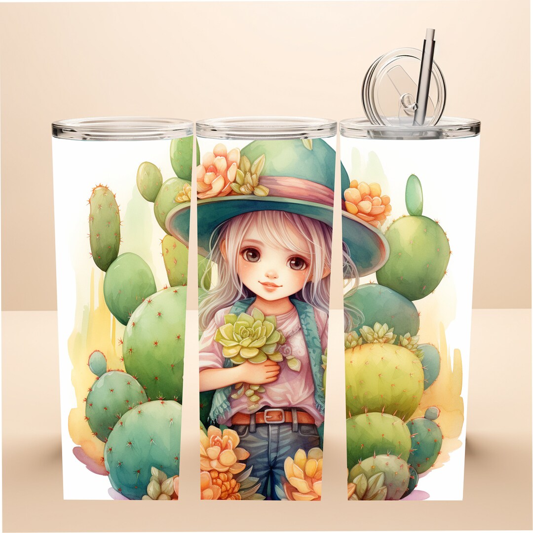 Watercolor Kawaii Cactus Sublimation Design 20 Oz Skinny - Etsy