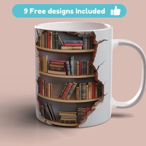 3D Bookshelf Hole In Wall Mug Wrap 11oz 15oz Mug Template Mug Sublimation Book Lover Design Mug Wrap Template Instant Digital Download PNG
