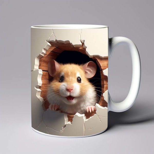 3D Hamster Hole In Wall Mug Wrap 11oz 15oz Mug Template 3DHamster Mug Sublimation Design 3D Mug Wrap Template Instant Digital Download PNG
