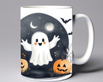 Hallowen Spoky Ghost Becherverpackung 11 Unzen 15 Unzen Becher Vorlage Becher Sublimation Design Geist-Kürbis Becher Wrap Vorlage Sofortiger digitaler Download PNG