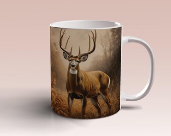 White Tailed Buck Deer, 11oz 15oz Mug Template  Deer in Naturel Sublimation Design, Deer Mug Wrap Template, Instant Digital Download PNG