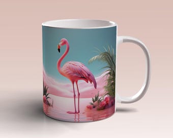 3D Pink Flamingo Wrap, 11oz 15oz Mug Template, Pink Flamingo Mug Sublimation Design, Mug Wrap Template, Instant Digital Download PNG