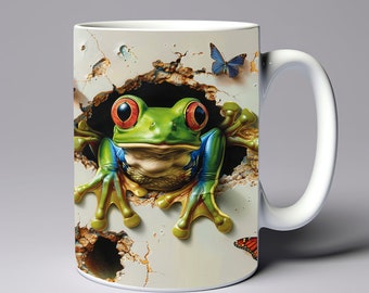 3D Frosch Schmetterlinge Loch Becher Wrap 11 Unze 15 Unze Becher Vorlage Frosch Schmetterlinge Becher Sublimation Design Wrap Vorlage Sofortiger digitaler Download PNG