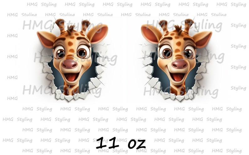 3D Giraffee Mug Wrap 11oz 15oz Mug Template Mug Sublimation Design Cartoon Giraffee Hole In Wall Wrap Template Instant Digital Download PNG