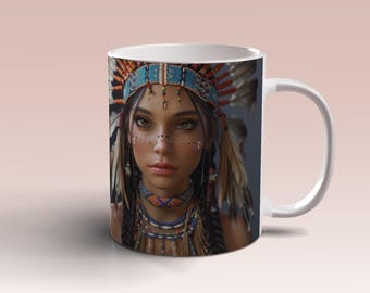 3D Native American Woman Mug Wrap, 11oz 15oz Mug Template Native Woman Mug Sublimation Design Mug Wrap Template Instant Digital Download PNG
