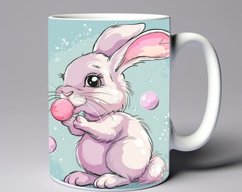 3D Cute Rabbit Bubble Gum Mug Wrap 11oz 15oz Mug Template Easter Rabbit Mug Sublimation Design Mug Wrap Template Instant Digital DownloadPNG