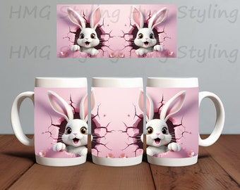 Baby Rabbit Hole in Wall Mug Wrap, 11oz&15oz Mug Template, Rabbit Mug Sublimation Design, Mug Wrap Template, Instant Digital Download 0155