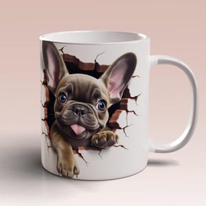 Modello di tazza con bulldog francese 3D, da 11 once e 15 once, modello di tazza con bulldog 3D, modello di tazza con animale, design a sublimazione, download digitale istantaneo PNG