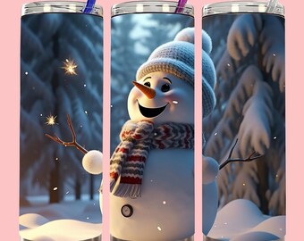 3D Snowman Christmas Mug Wrap, 20oz Mug Template, Noel Snowman Mug Sublimation Design, Skinny Tumbler Template, Instant Digital Download