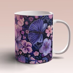 Pink Purple Flowers Butterflies Mug Wrap 11oz 15oz Mug Template Colour Mug Sublimation Design Mug Wrap Template Instant Digital Download PNG